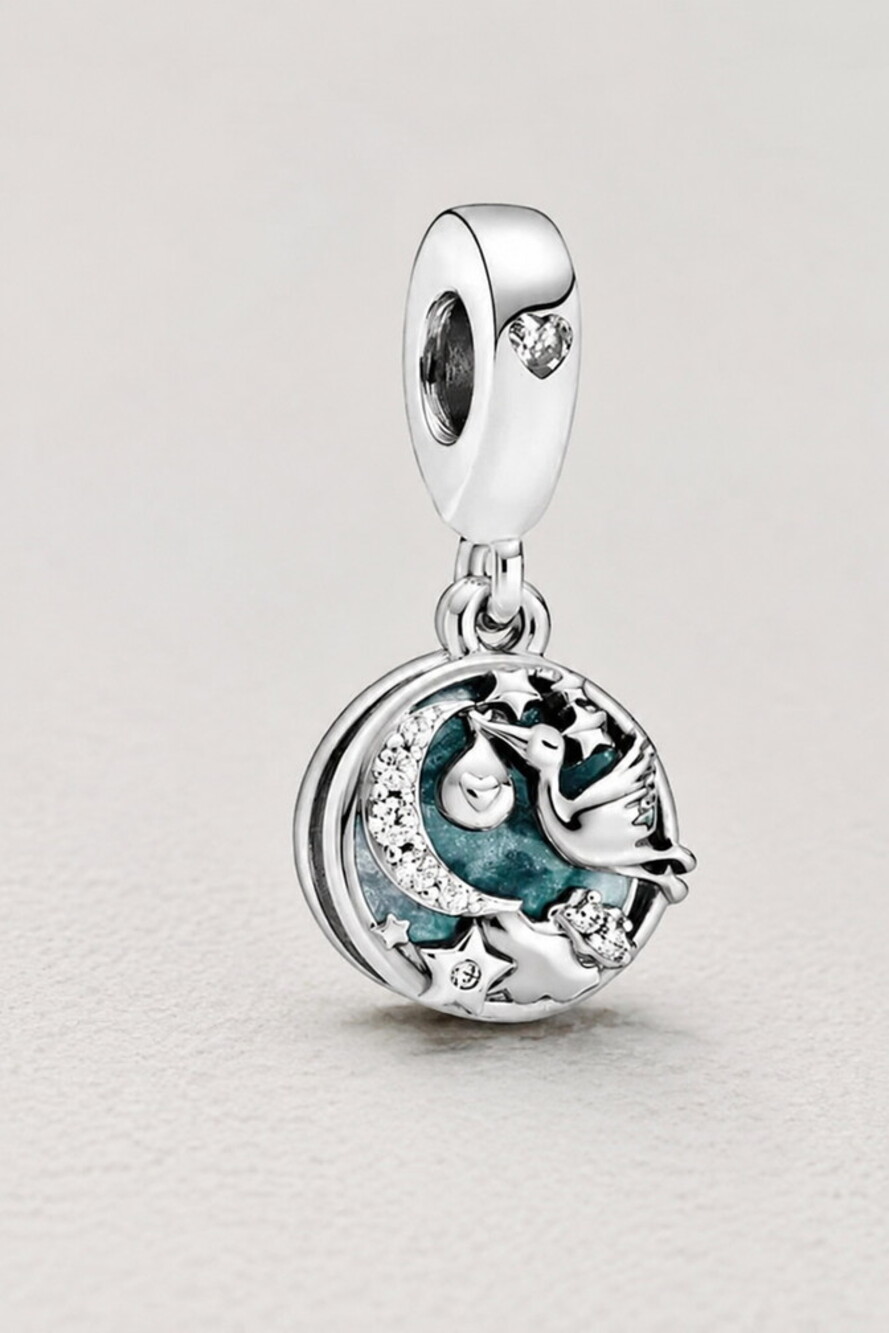 Pandora Stork & Twinkling Stars Enamel Charm Sterling Silver